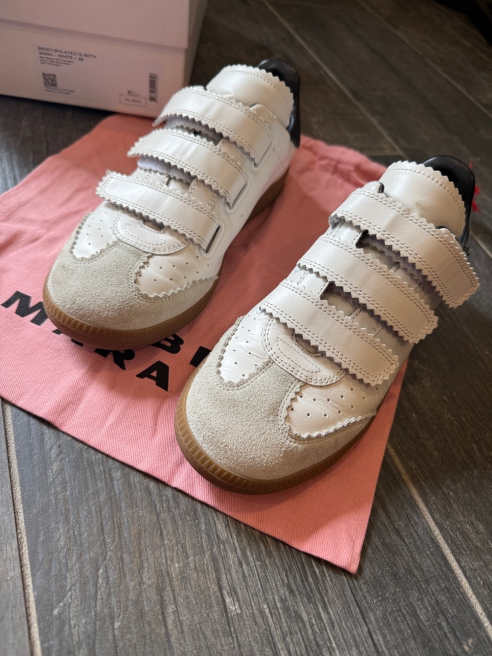 Isabel Marant White and Beige Leather Velcro Sneakers - Picture 6 of 6